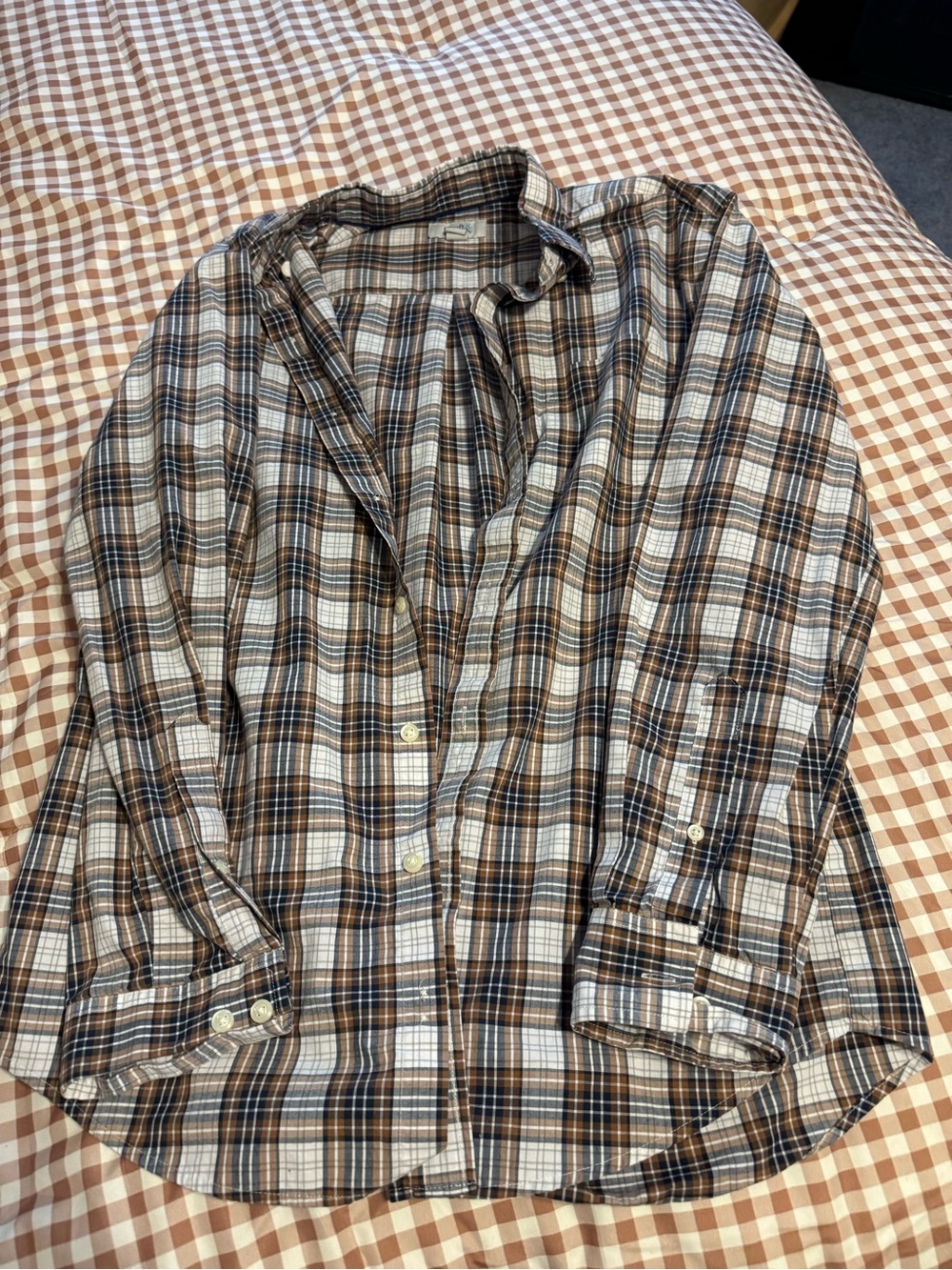 croft & barrow Brown and Cream Plaid Button-Down Shirt